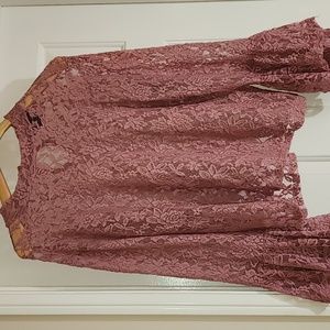 Ashley Stewart Dusty Rose Flirty Boho Tiered Lace Blouse